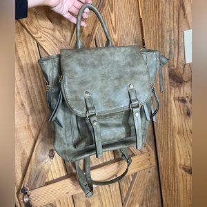 Olive colored Pleather Backpack